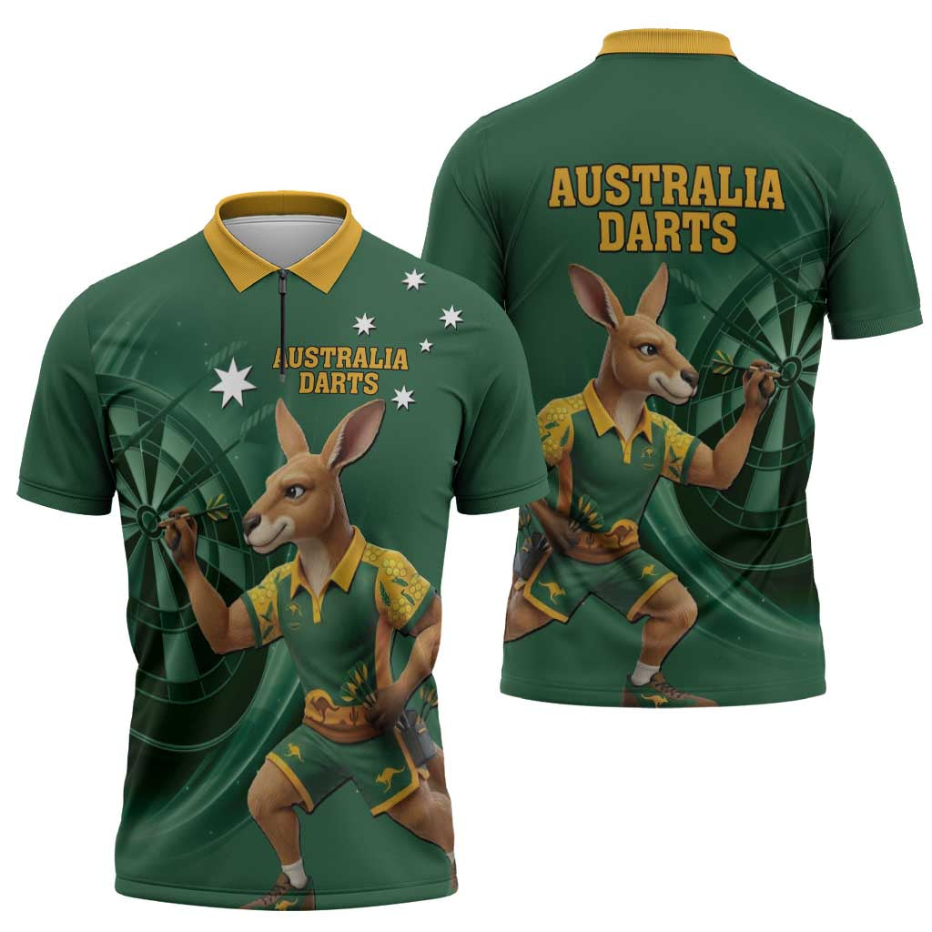 Australia Kangaroo Mascot Darts Zipper Polo Shirt Green Edition