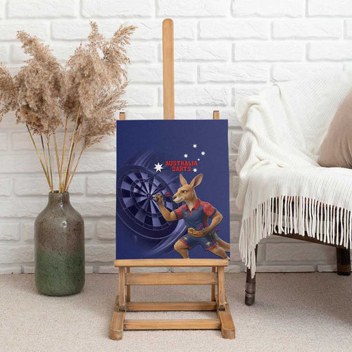 Australia Kangaroo Mascot Darts Canvas Wall Art Blue Edition