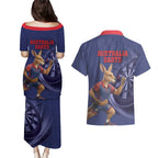 Australia Kangaroo Mascot Darts Couples Matching Puletasi and Hawaiian Shirt Blue Edition