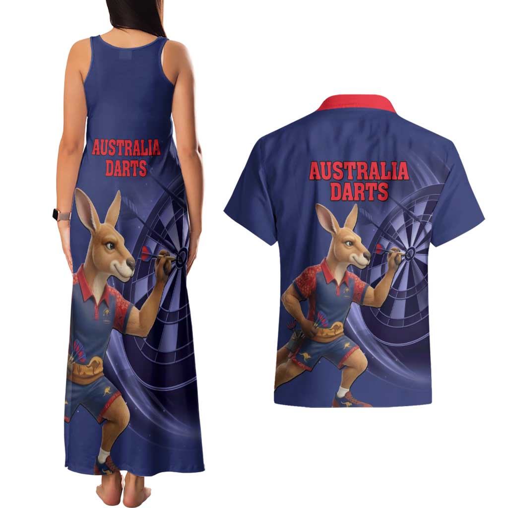 Australia Kangaroo Mascot Darts Couples Matching Tank Maxi Dress and Hawaiian Shirt Blue Edition