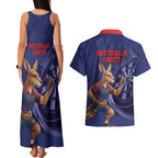 Australia Kangaroo Mascot Darts Couples Matching Tank Maxi Dress and Hawaiian Shirt Blue Edition