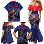 Australia Kangaroo Mascot Darts Family Matching Mermaid Dress and Hawaiian Shirt Blue Edition