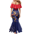 Australia Kangaroo Mascot Darts Family Matching Mermaid Dress and Hawaiian Shirt Blue Edition