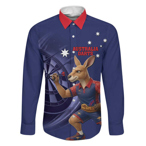 Australia Kangaroo Mascot Darts Family Matching Off Shoulder Maxi Dress and Hawaiian Shirt Blue Edition
