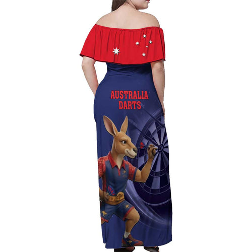 Australia Kangaroo Mascot Darts Family Matching Off Shoulder Maxi Dress and Hawaiian Shirt Blue Edition