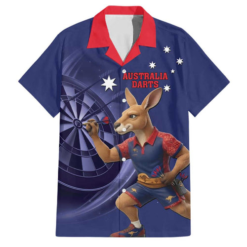 Australia Kangaroo Mascot Darts Family Matching Off Shoulder Short Dress and Hawaiian Shirt Blue Edition