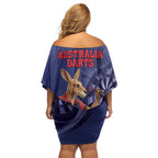 Australia Kangaroo Mascot Darts Family Matching Off Shoulder Short Dress and Hawaiian Shirt Blue Edition