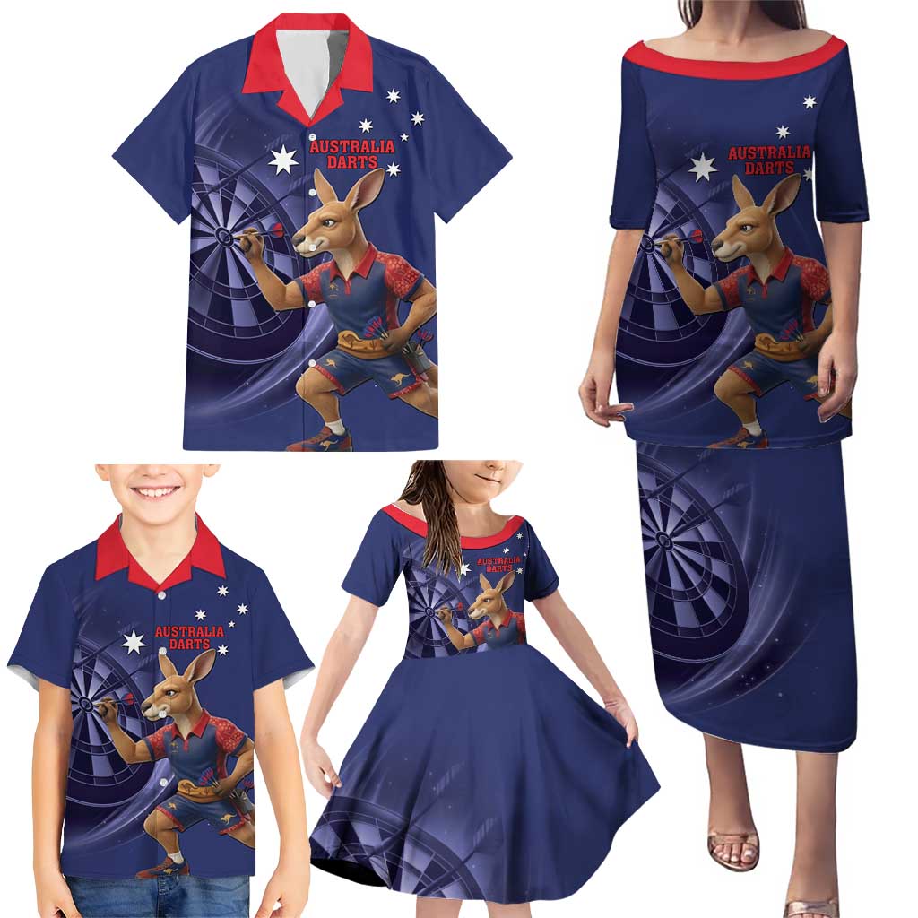 Australia Kangaroo Mascot Darts Family Matching Puletasi and Hawaiian Shirt Blue Edition