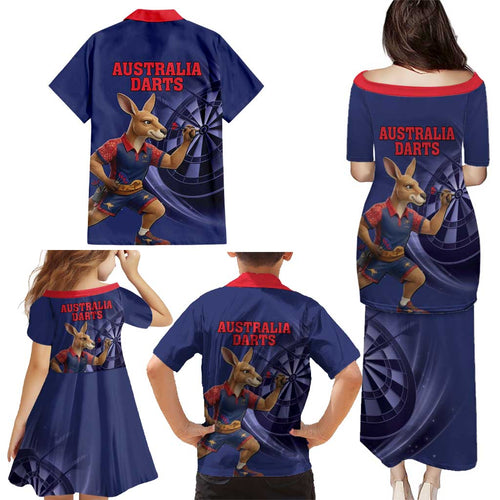 Australia Kangaroo Mascot Darts Family Matching Puletasi and Hawaiian Shirt Blue Edition