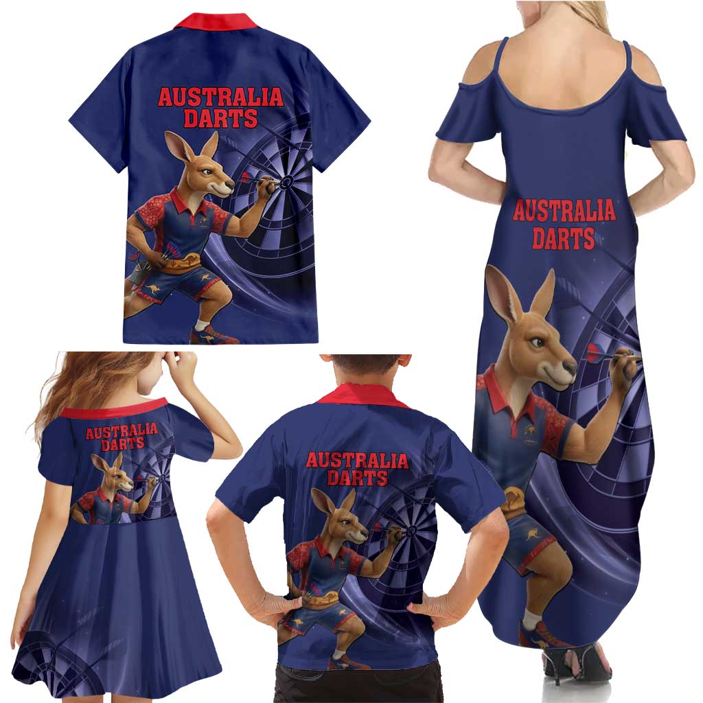 Australia Kangaroo Mascot Darts Family Matching Summer Maxi Dress and Hawaiian Shirt Blue Edition