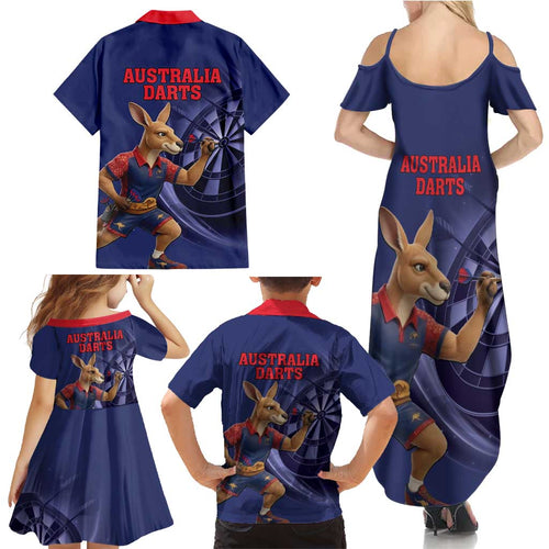 Australia Kangaroo Mascot Darts Family Matching Summer Maxi Dress and Hawaiian Shirt Blue Edition