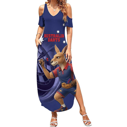 Australia Kangaroo Mascot Darts Family Matching Summer Maxi Dress and Hawaiian Shirt Blue Edition