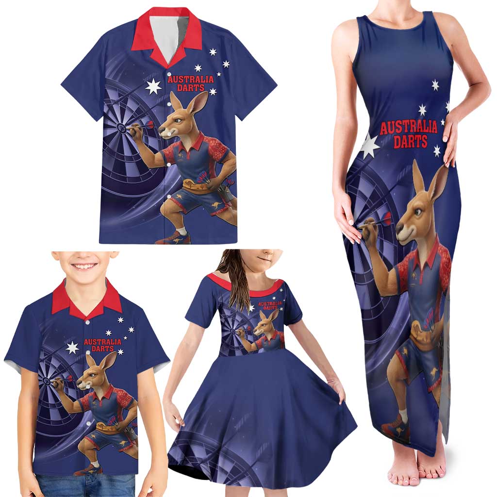 Australia Kangaroo Mascot Darts Family Matching Tank Maxi Dress and Hawaiian Shirt Blue Edition