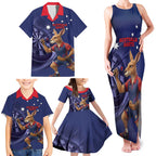 Australia Kangaroo Mascot Darts Family Matching Tank Maxi Dress and Hawaiian Shirt Blue Edition