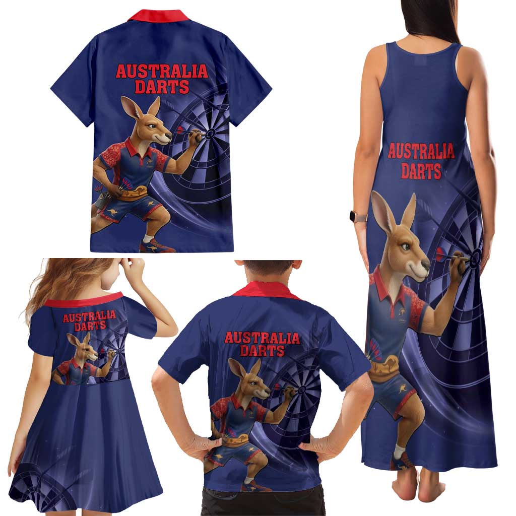 Australia Kangaroo Mascot Darts Family Matching Tank Maxi Dress and Hawaiian Shirt Blue Edition