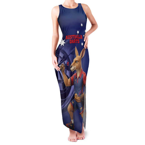 Australia Kangaroo Mascot Darts Family Matching Tank Maxi Dress and Hawaiian Shirt Blue Edition