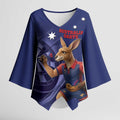 Australia Kangaroo Mascot Darts Kimono Sleeve Blouse Blue Edition