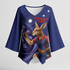 Australia Kangaroo Mascot Darts Kimono Sleeve Blouse Blue Edition