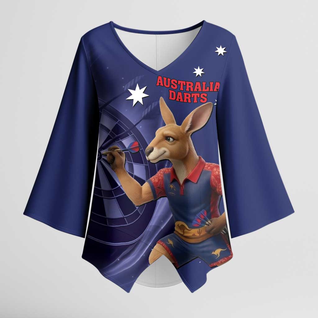 Australia Kangaroo Mascot Darts Kimono Sleeve Blouse Blue Edition