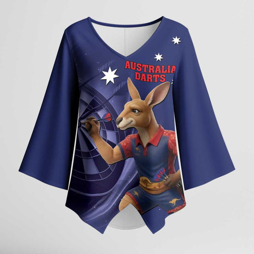 Australia Kangaroo Mascot Darts Kimono Sleeve Blouse Blue Edition