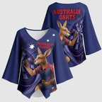 Australia Kangaroo Mascot Darts Kimono Sleeve Blouse Blue Edition