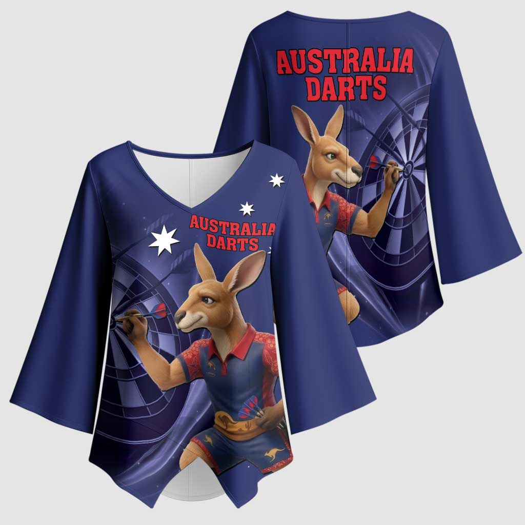 Australia Kangaroo Mascot Darts Kimono Sleeve Blouse Blue Edition