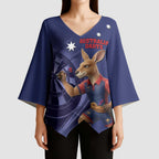Australia Kangaroo Mascot Darts Kimono Sleeve Blouse Blue Edition