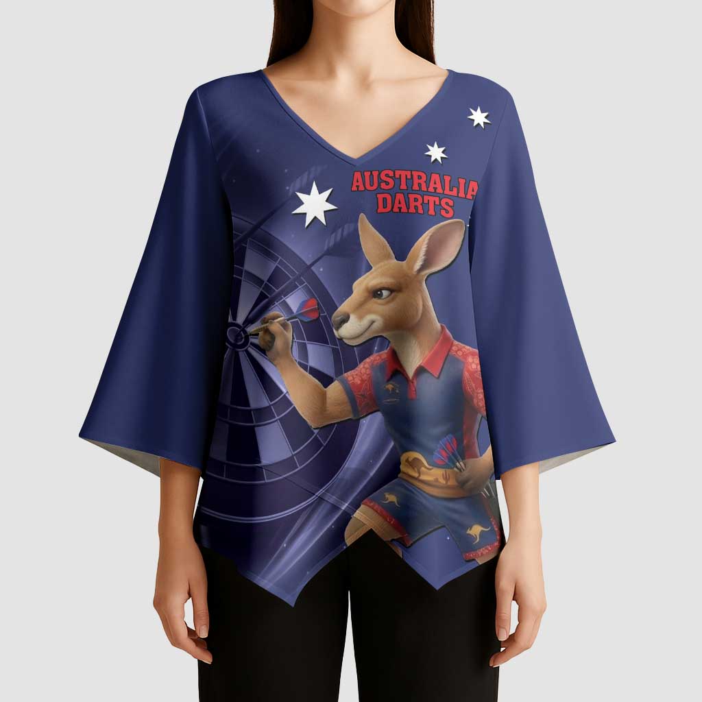 Australia Kangaroo Mascot Darts Kimono Sleeve Blouse Blue Edition