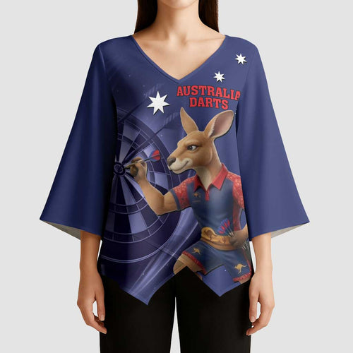 Australia Kangaroo Mascot Darts Kimono Sleeve Blouse Blue Edition