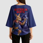 Australia Kangaroo Mascot Darts Kimono Sleeve Blouse Blue Edition