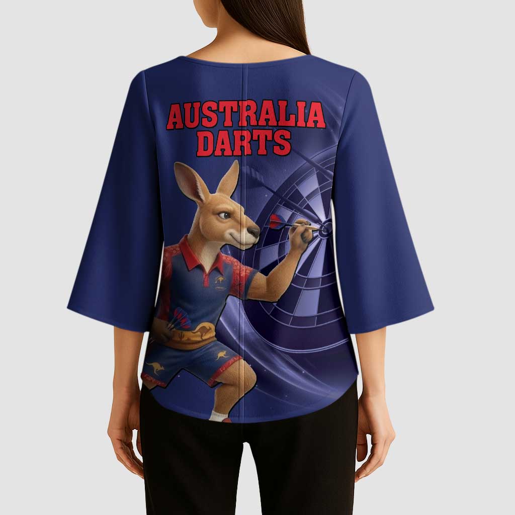 Australia Kangaroo Mascot Darts Kimono Sleeve Blouse Blue Edition
