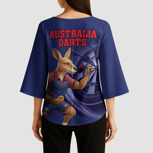Australia Kangaroo Mascot Darts Kimono Sleeve Blouse Blue Edition