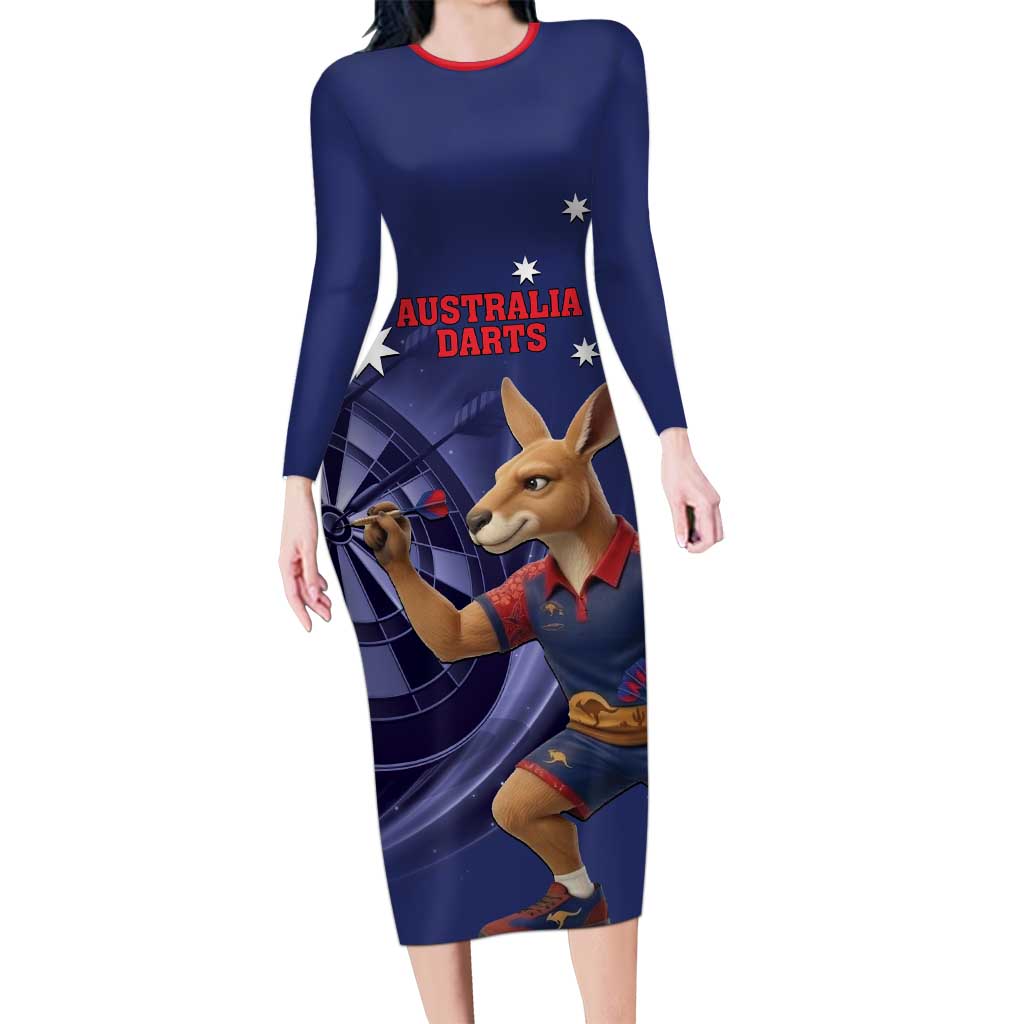 Australia Kangaroo Mascot Darts Long Sleeve Bodycon Dress Blue Edition