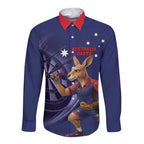 Australia Kangaroo Mascot Darts Long Sleeve Button Shirt Blue Edition