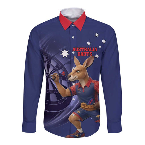 Australia Kangaroo Mascot Darts Long Sleeve Button Shirt Blue Edition