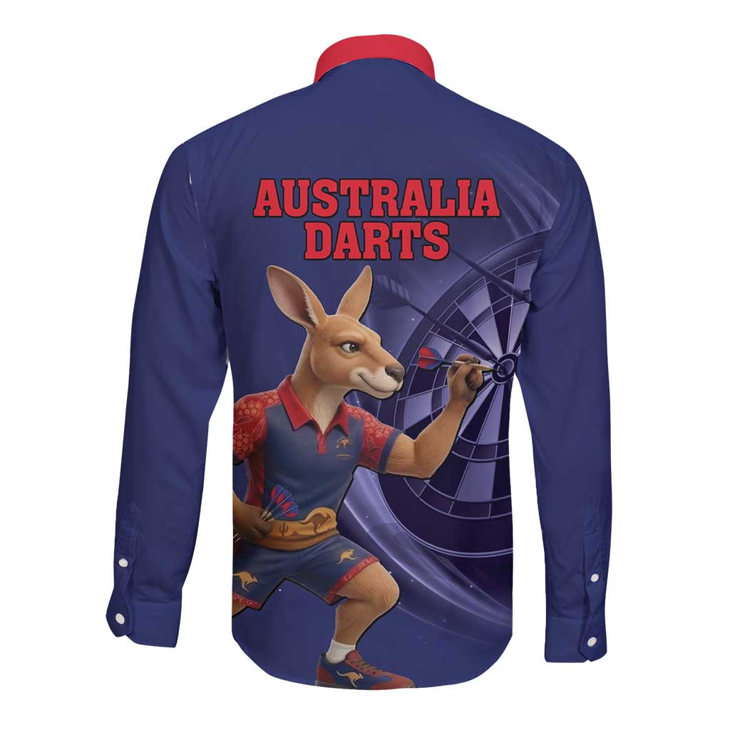 Australia Kangaroo Mascot Darts Long Sleeve Button Shirt Blue Edition