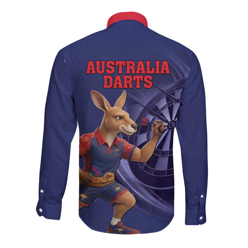 Australia Kangaroo Mascot Darts Long Sleeve Button Shirt Blue Edition