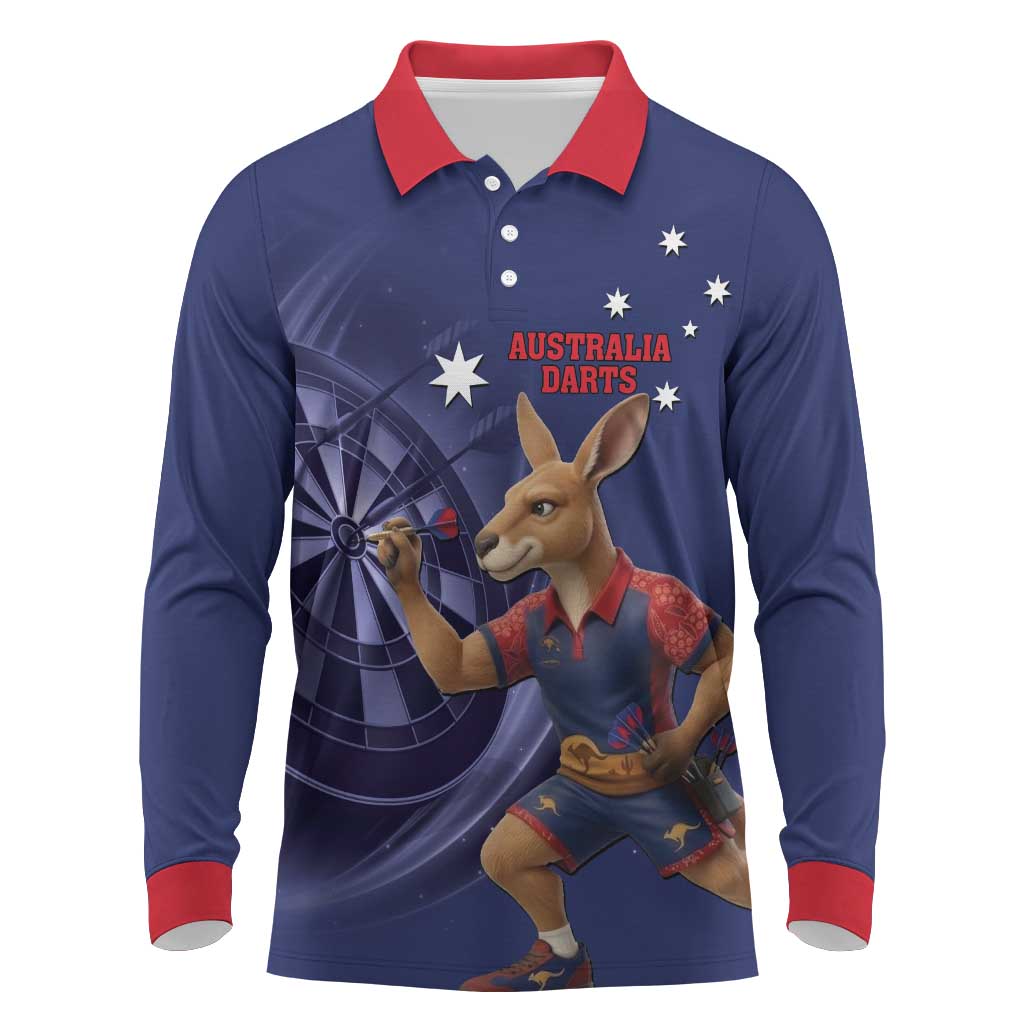 Australia Kangaroo Mascot Darts Long Sleeve Polo Shirt Blue Edition