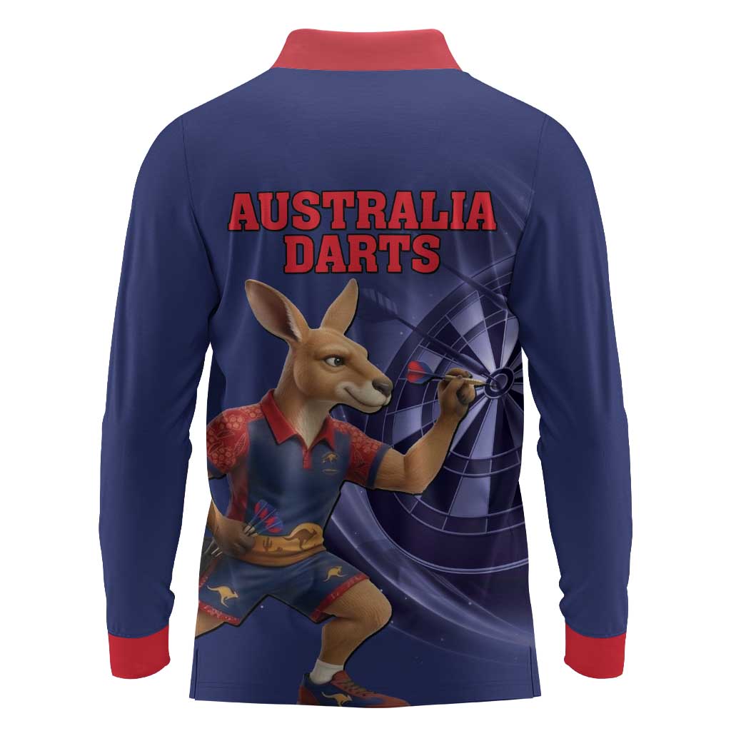 Australia Kangaroo Mascot Darts Long Sleeve Polo Shirt Blue Edition