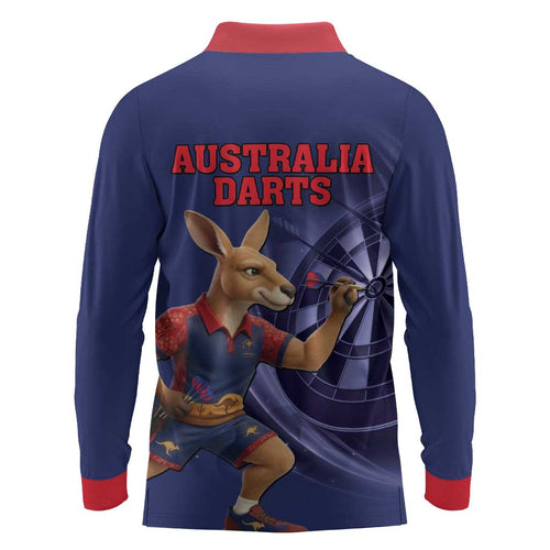Australia Kangaroo Mascot Darts Long Sleeve Polo Shirt Blue Edition