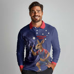 Australia Kangaroo Mascot Darts Long Sleeve Polo Shirt Blue Edition