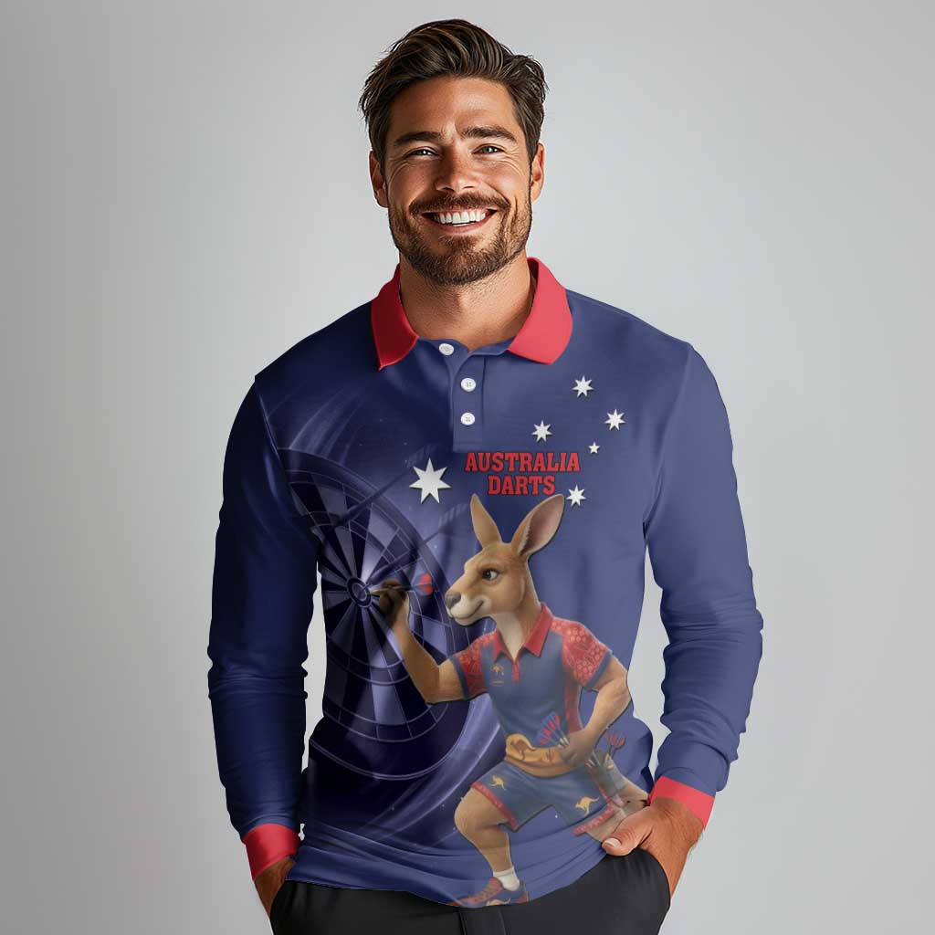 Australia Kangaroo Mascot Darts Long Sleeve Polo Shirt Blue Edition