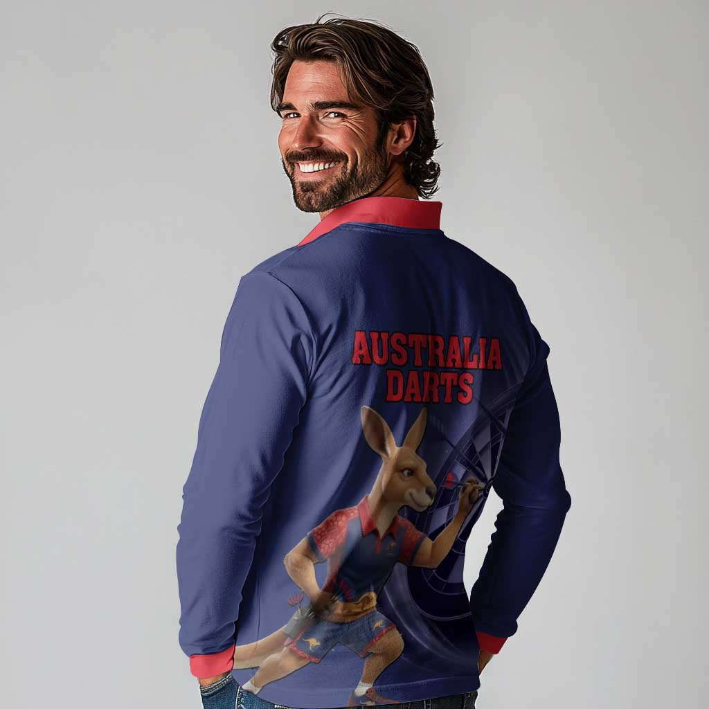 Australia Kangaroo Mascot Darts Long Sleeve Polo Shirt Blue Edition