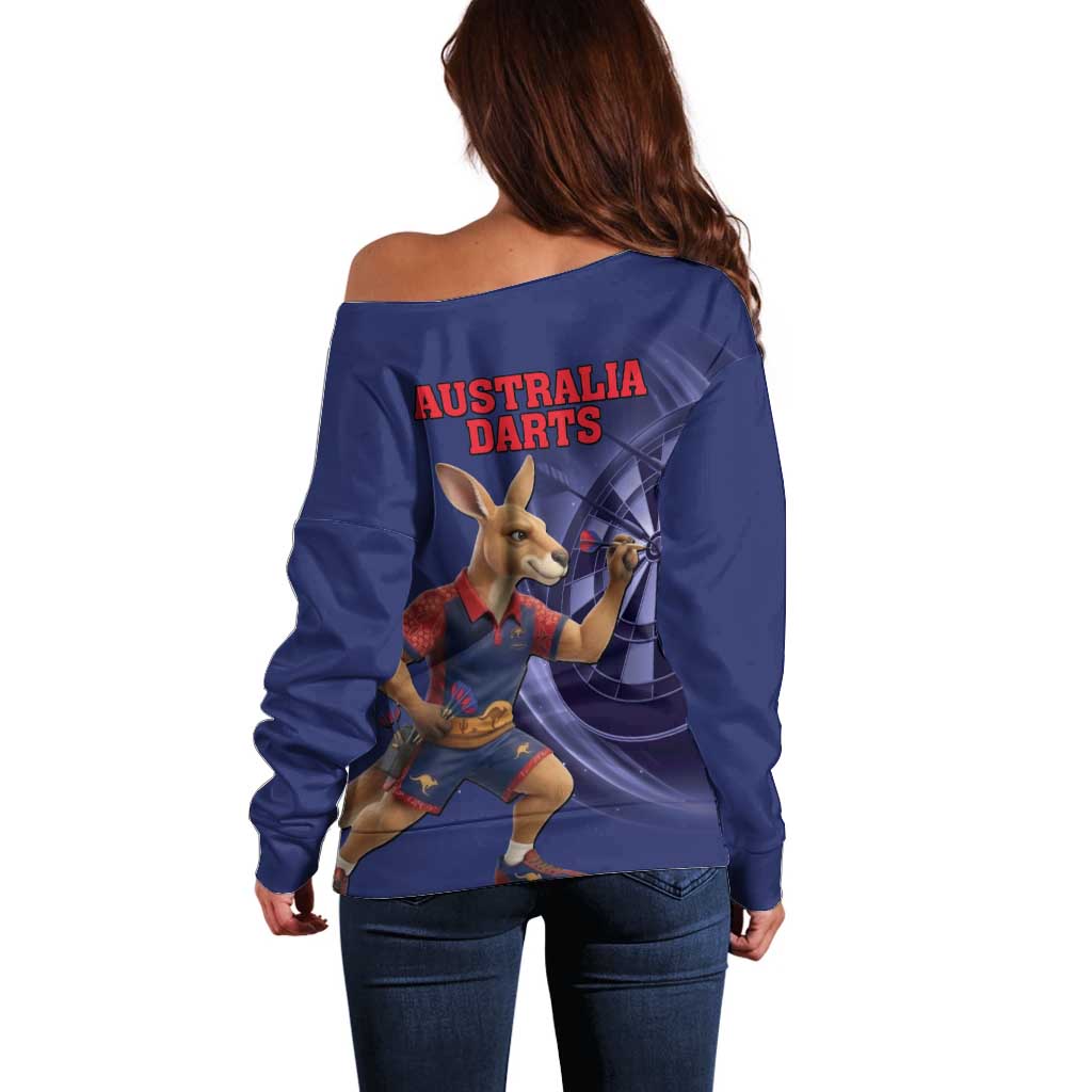 Australia Kangaroo Mascot Darts Off Shoulder Sweater Blue Edition