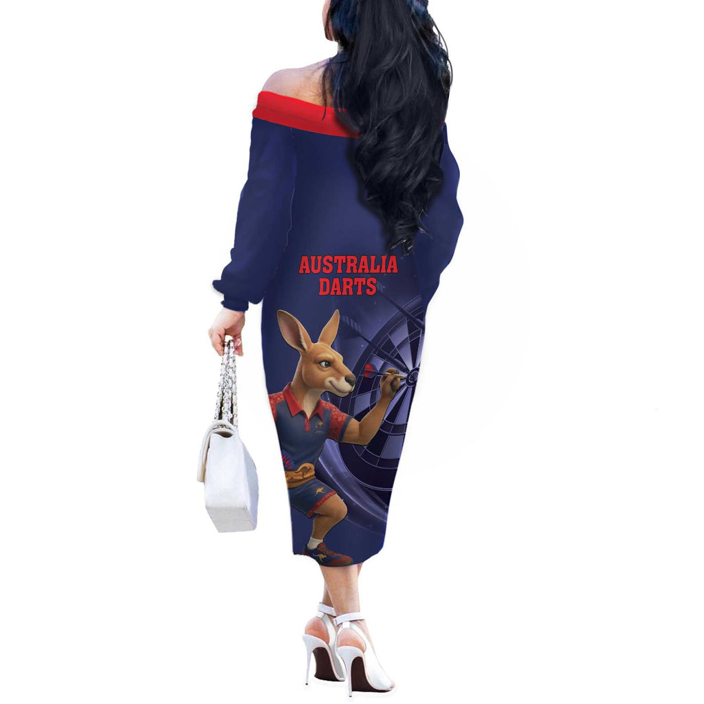 Australia Kangaroo Mascot Darts Off The Shoulder Long Sleeve Dress Blue Edition