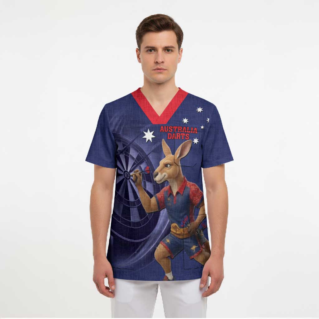 Australia Kangaroo Mascot Darts Scrub Top Blue Edition