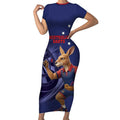 Australia Kangaroo Mascot Darts Short Sleeve Bodycon Dress Blue Edition