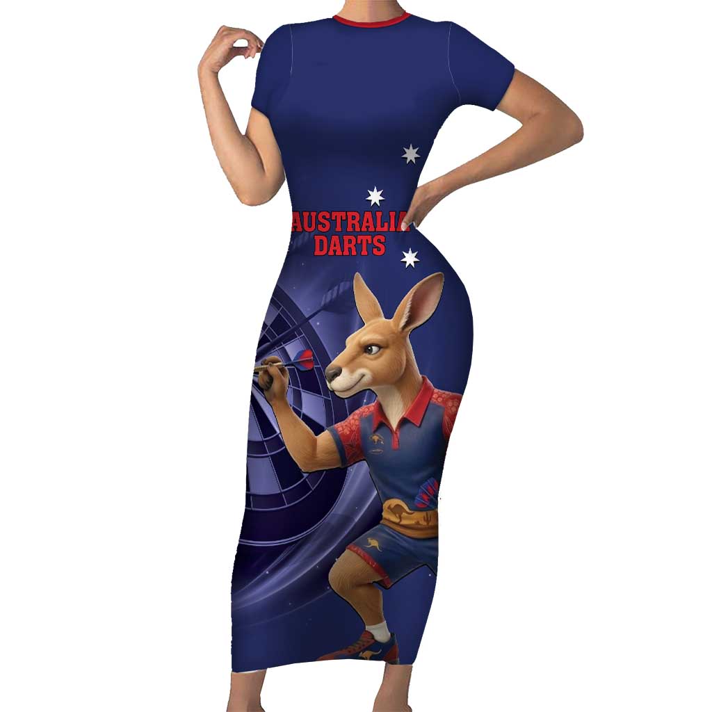Australia Kangaroo Mascot Darts Short Sleeve Bodycon Dress Blue Edition