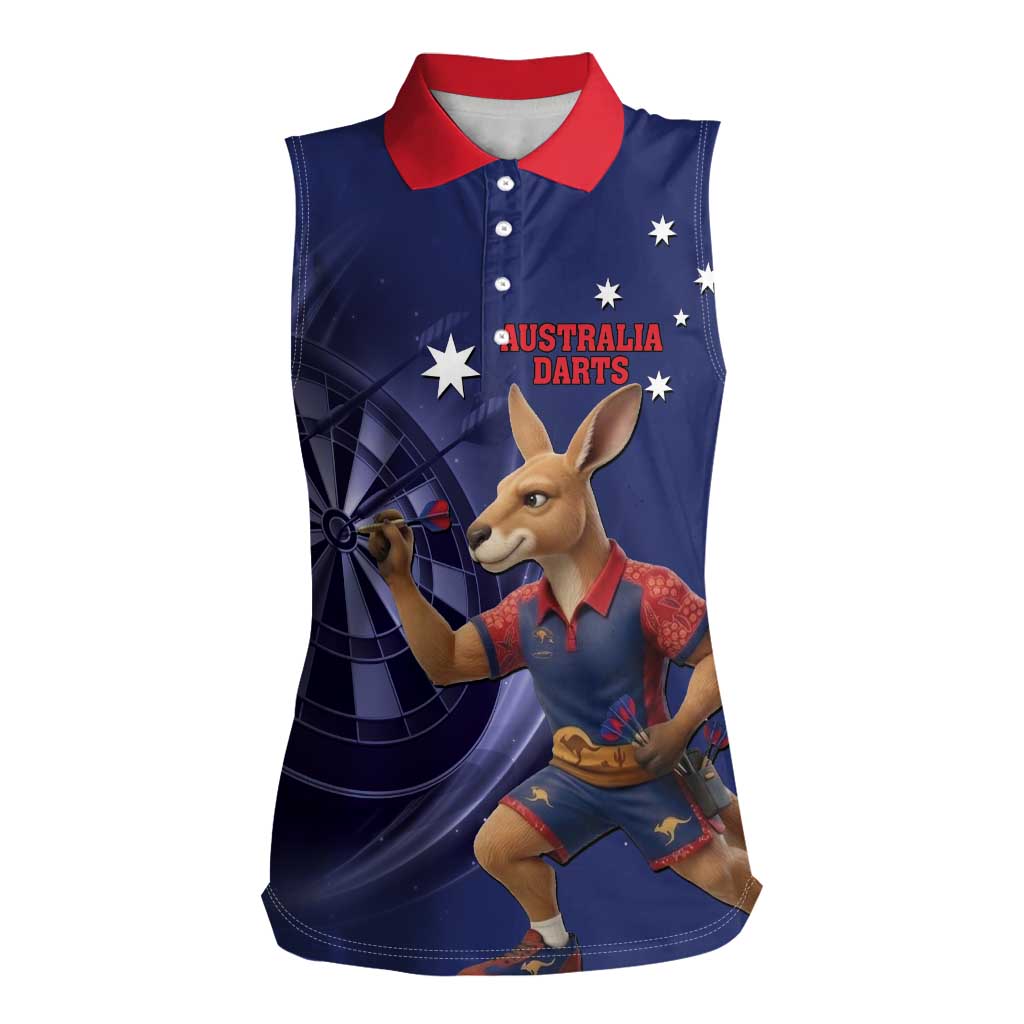 Australia Kangaroo Mascot Darts Women Sleeveless Polo Shirt Blue Edition