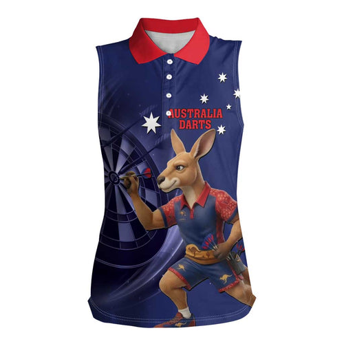 Australia Kangaroo Mascot Darts Women Sleeveless Polo Shirt Blue Edition